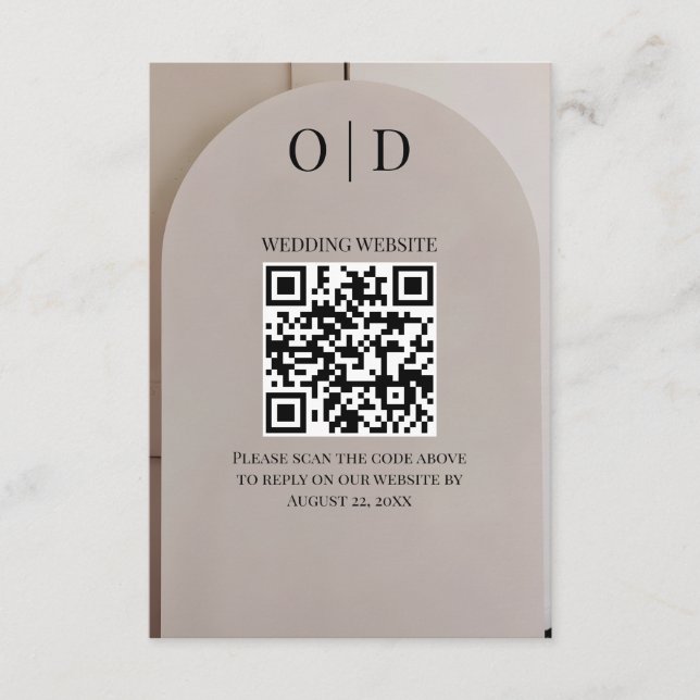 Tarjeta De Recepción Código QR para Boda Arch Neutral Luxe (Anverso)