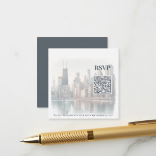 Tarjeta De Recepción Código QR para Boda con Acuarela del Horizonte de