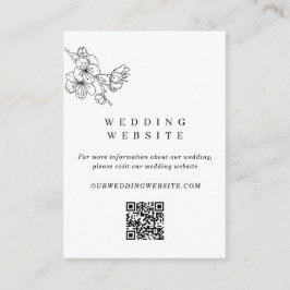 Tarjeta De Recepción Código QR para Boda floral blanco y negro