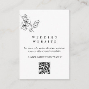 Tarjeta De Recepción Código QR para Boda floral blanco y negro