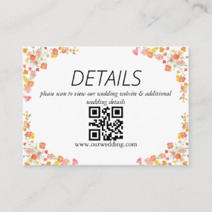 Tarjeta De Recepción Código QR para Boda floral rosa y Naranja