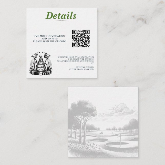 Tarjeta De Recepción Código QR para Bodas de novias de golf (Anverso / Reverso)