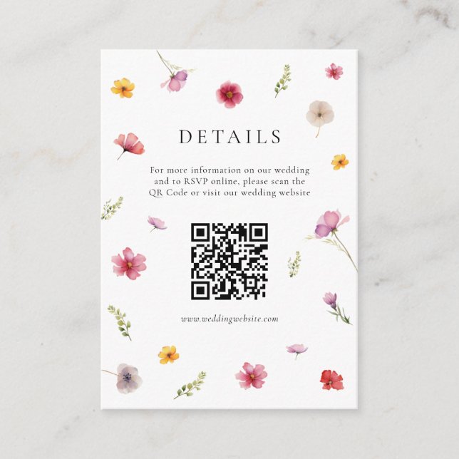 Tarjeta De Recepción Código Qr para detalles de boda de flores silvestr (Anverso)