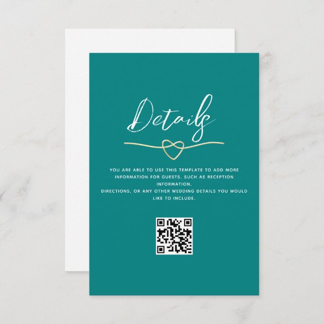 Tarjeta De Recepción Código QR para detalles del Boda verde azulado (Anverso / Reverso)
