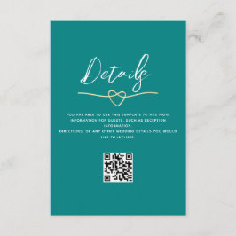 Tarjeta De Recepción Código QR para detalles del Boda verde azulado