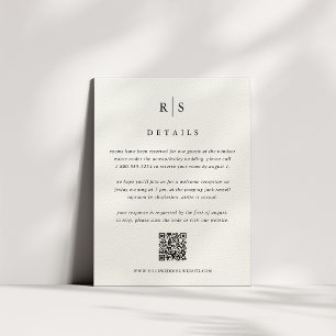 Tarjeta De Recepción Código QR para el Boda de monograma negro y crudo
