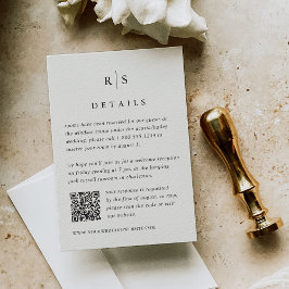 Tarjeta De Recepción Código QR para el Boda de monograma negro y crudo