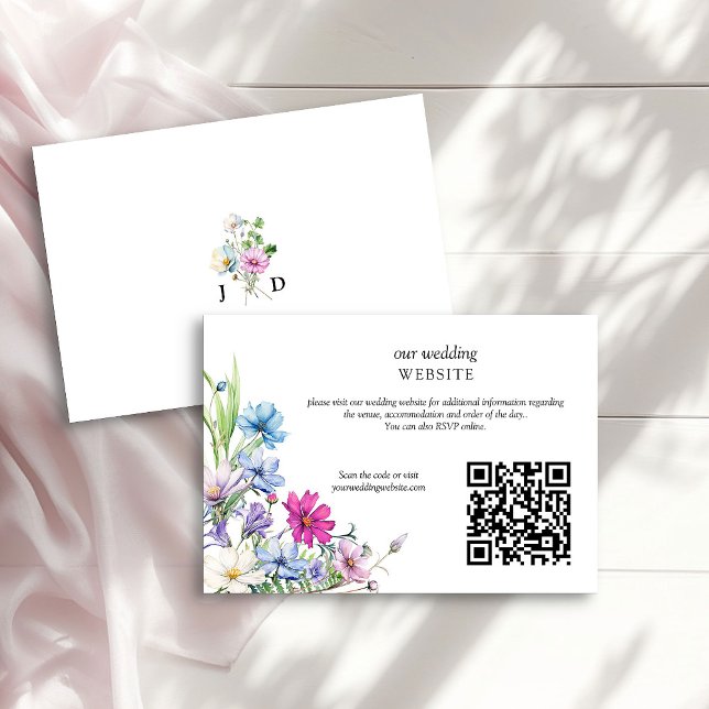 Tarjeta De Recepción Código QR para el Boda Floral de Wildflower Garden (Wedding Website Card with qr code from the Wildflower Garden Wedding Collection by Darling & May)