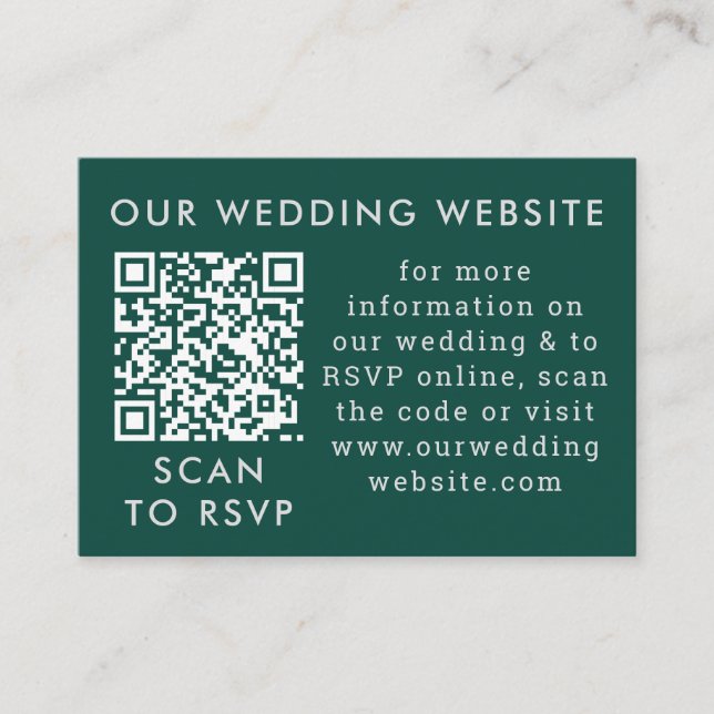 Tarjeta De Recepción Código QR para Internet de Boda verde esmeralda y  (Anverso)