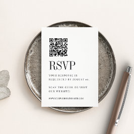 Tarjeta De Recepción Código QR Paralelo Moderno Boda Blanco y Negro RSV