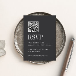 Tarjeta De Recepción Código QR Paralelo Moderno Boda Blanco y Negro RSV