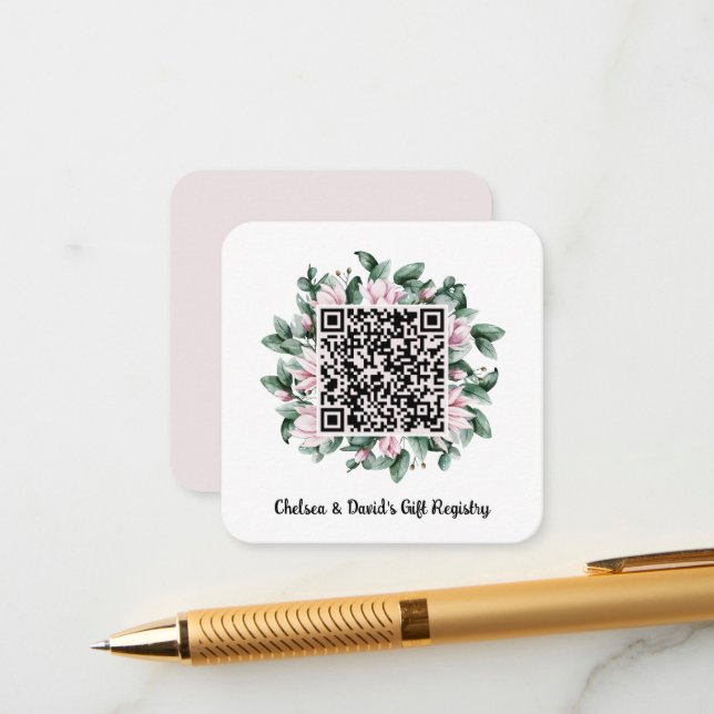 Tarjeta De Recepción Código QR personalizado Magnolia Flower Frame Regi (Anverso/Reverso In Situ)