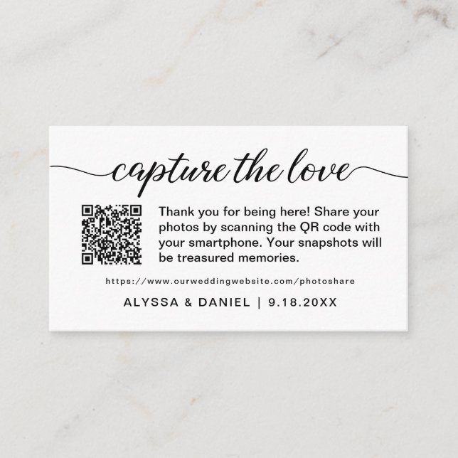 Tarjeta De Recepción Código QR personalizado para compartir fotos de bo (Anverso)