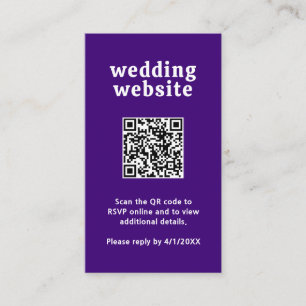 Tarjeta De Recepción Código QR púrpura de fuente retro para boda modern