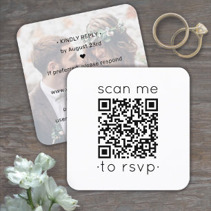 Tarjeta De Recepción Código QR Responder Sitio Web de Boda Foto Minimal
