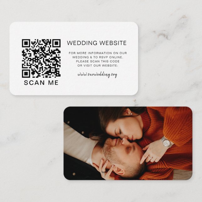 Tarjeta De Recepción Código QR respuesta sitio web de boda foto (Anverso / Reverso)