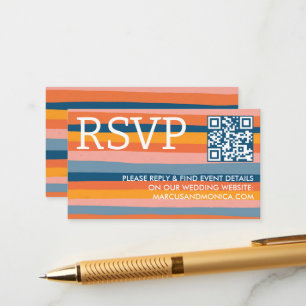 Tarjeta De Recepción Código QR RSVP atrevido Rayas De Caramelo Colorida