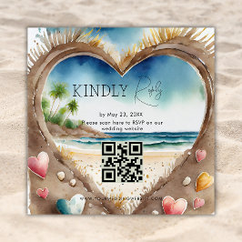 Tarjeta De Recepción Código QR RSVP Beach Ocean Tropical Boda Insertar