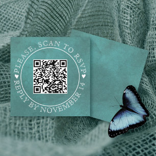 Tarjeta De Recepción Código QR RSVP boda azul verde azulado manchado