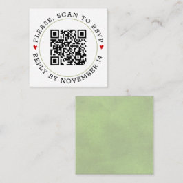 Tarjeta De Recepción Código QR RSVP boda de borde verde y corazón