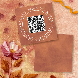 Tarjeta De Recepción Código QR RSVP boda de caída de terracota manchada