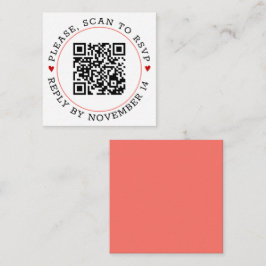 Tarjeta De Recepción Código QR RSVP borde de coral con boda de corazone