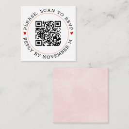Tarjeta De Recepción Código QR RSVP borde rosa claro y corazón boda