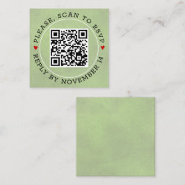 Tarjeta De Recepción Código QR RSVP color verde sabio y corazón boda