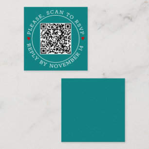 Tarjeta De Recepción Código QR RSVP con corazones de borde boda azul ve