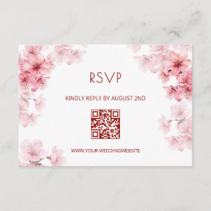 Tarjeta De Recepción Código QR RSVP de flor de cerezo con acuarela