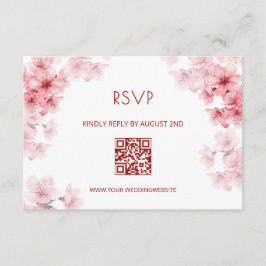 Tarjeta De Recepción Código QR | RSVP de flor de cerezo con acuarela