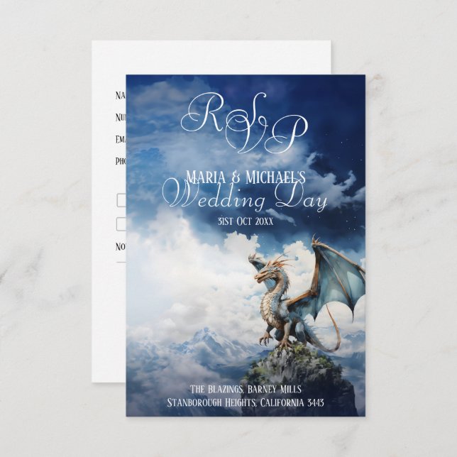 Tarjeta De Recepción Código QR RSVP Dragon Celtic Fantasy Fairytale (Anverso / Reverso)