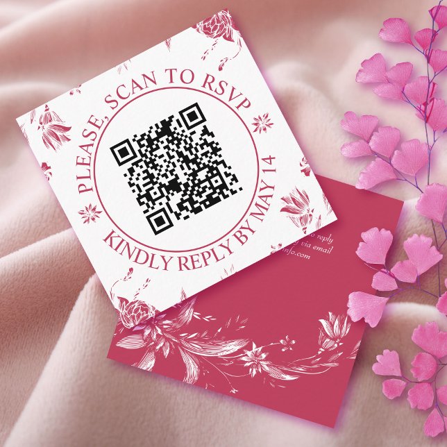 Tarjeta De Recepción Código QR RSVP, flores magenta boda floral (Subido por el creador)