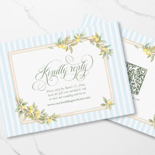 Tarjeta De Recepción Código QR RSVP para Boda Costera con Limón Mediter