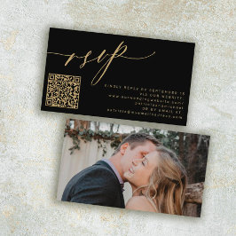Tarjeta De Recepción Código QR RSVP sitio web de boda de fotos de oro m