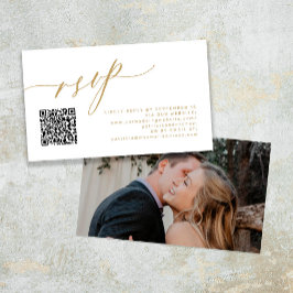Tarjeta De Recepción Código QR RSVP sitio web de boda de fotos de oro m