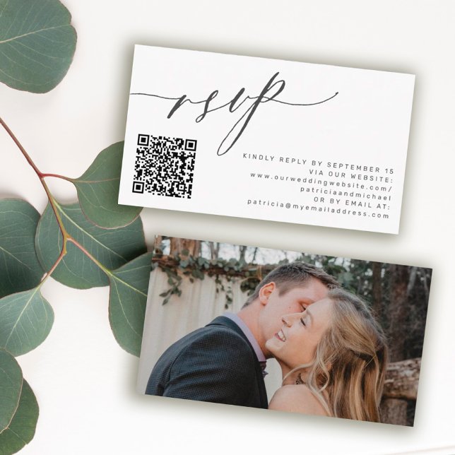 Tarjeta De Recepción Código QR RSVP sitio web de boda de fotos moderno (Subido por el creador)