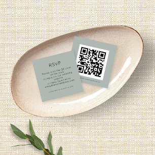 Tarjeta De Recepción Código QR Sage de plata Boda verde RSVP Gabinete