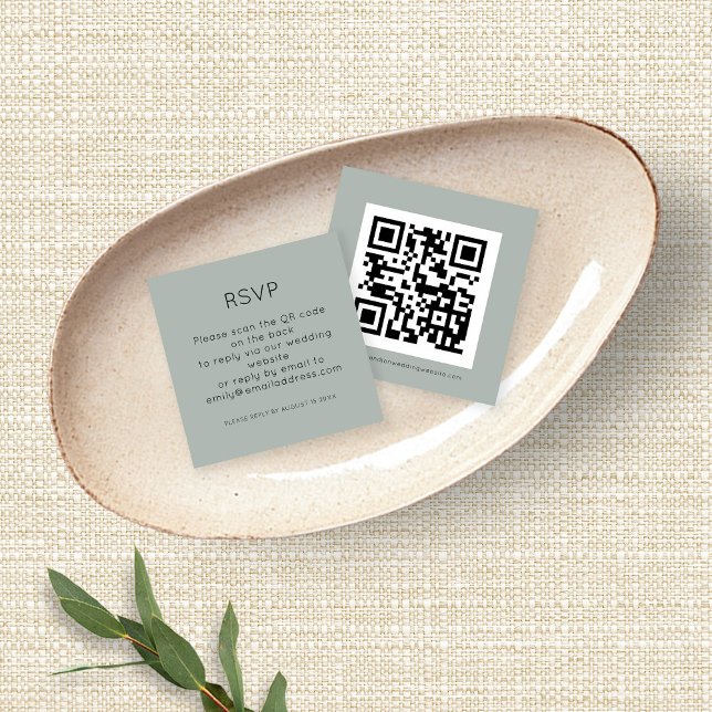 Tarjeta De Recepción Código QR Sage de plata Boda verde RSVP Gabinete (Subido por el creador)