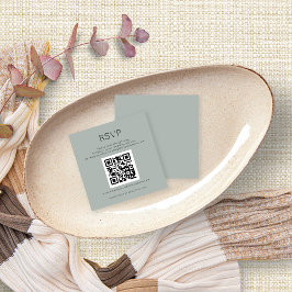 Tarjeta De Recepción Código QR Silvery Sage Green Wedding RSVP Gabinete