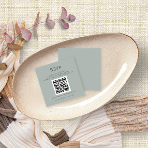 Tarjeta De Recepción Código QR Silvery Sage Green Wedding RSVP Gabinete