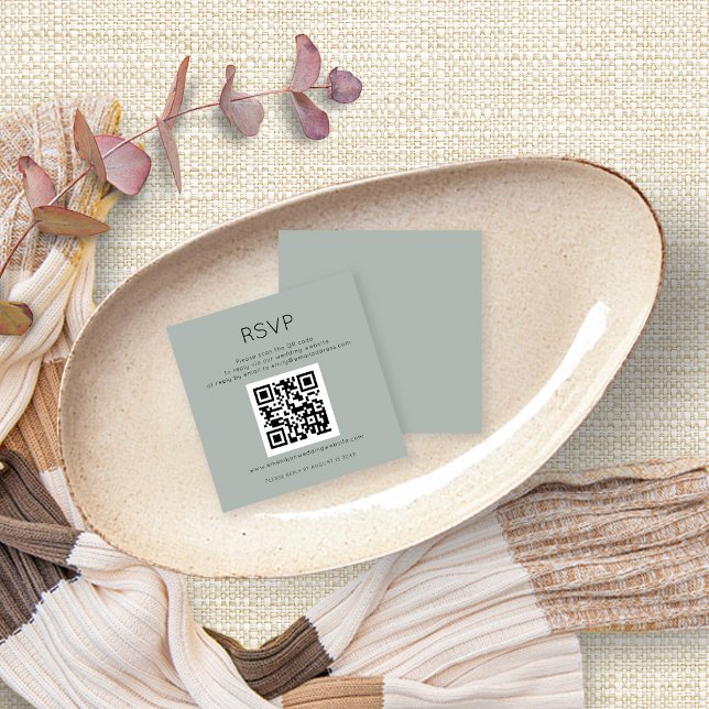Tarjeta De Recepción Código QR Silvery Sage Green Wedding RSVP Gabinete (Subido por el creador)