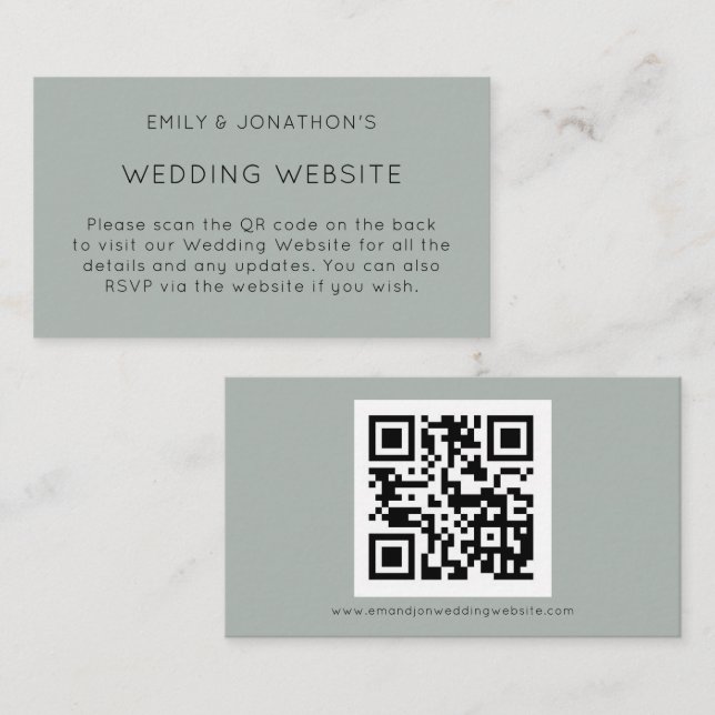 Tarjeta De Recepción Código QR Silvery Sage Sitio web de Boda verde Enc (Anverso / Reverso)