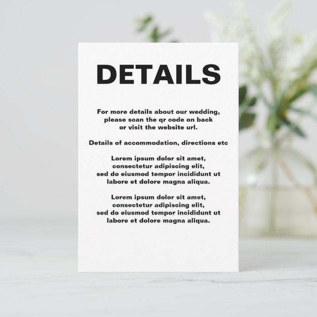 Tarjeta De Recepción Código QR simple Boda (Anverso de pie)