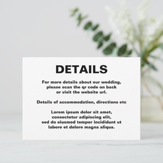 Tarjeta De Recepción Código QR simple Boda (Anverso de pie)