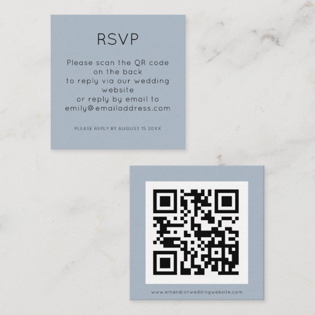 Tarjeta De Recepción Código QR simple Boda azul agitada Gabinete RSVP (Anverso / Reverso)