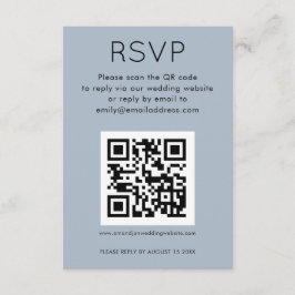 Tarjeta De Recepción Código QR simple Boda azul turbia RSVP