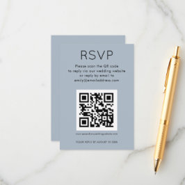 Tarjeta De Recepción Código QR simple Boda azul turbia RSVP