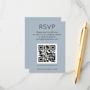 Tarjeta De Recepción Código QR simple Boda azul turbia RSVP