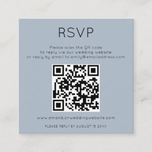 Tarjeta De Recepción Código QR simple Boda azul turbia RSVP Gabinete C
